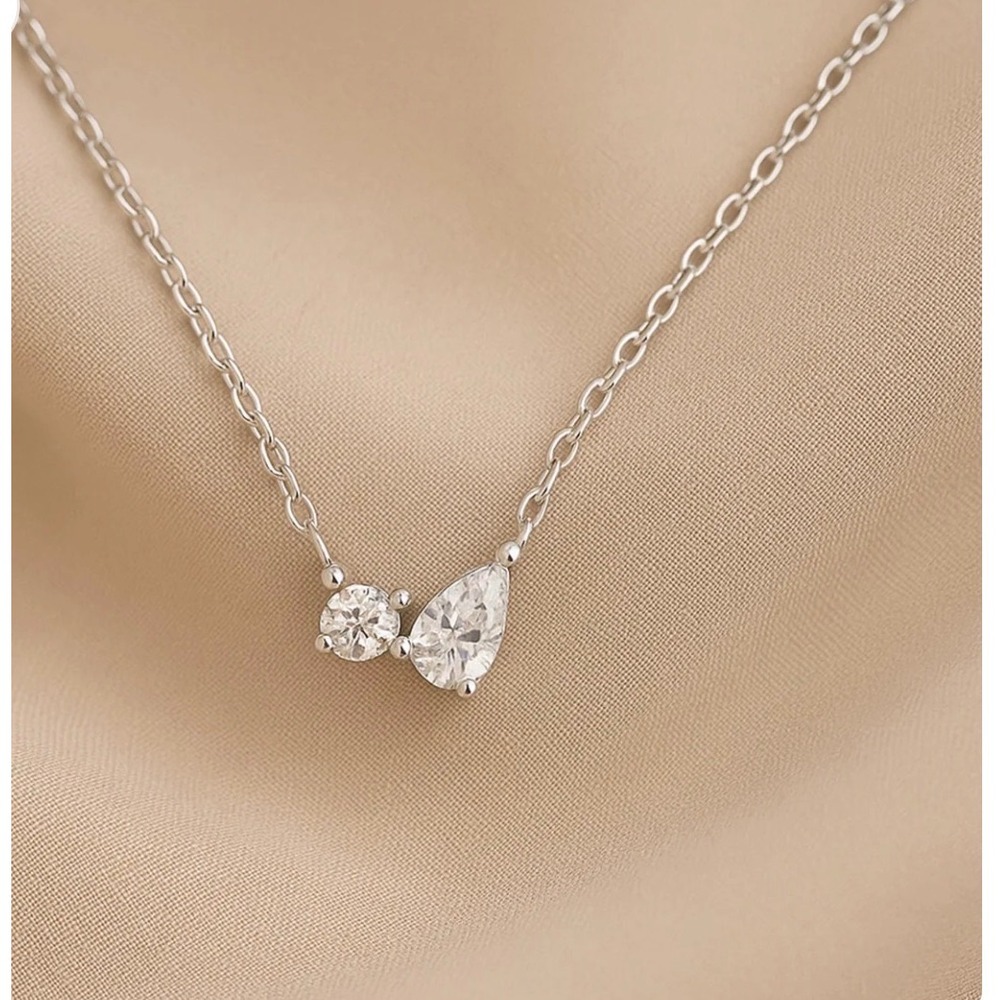 Dainty Pear Round CZ Cluster Pendant Necklace 925 Sterling Silver Rhodium Plated